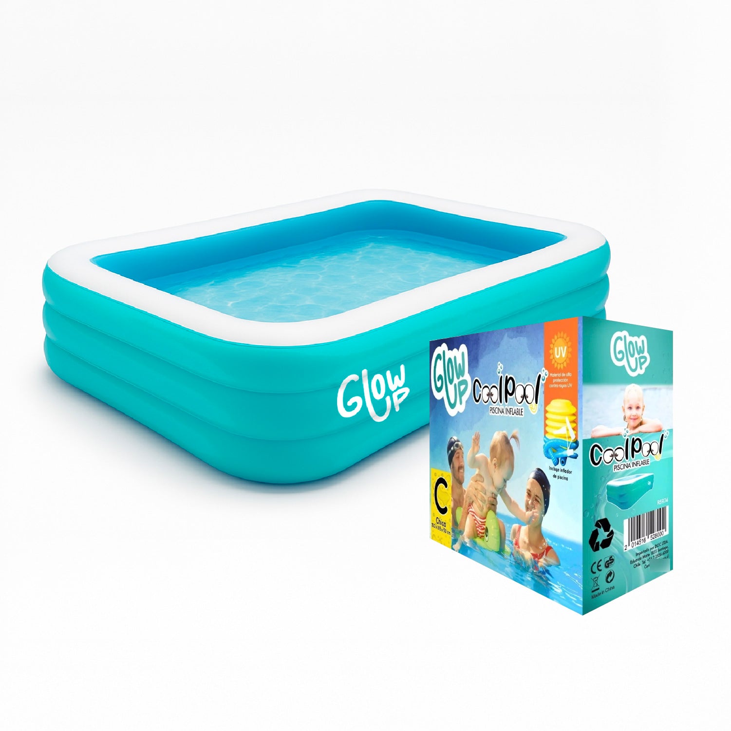 Piscina inflable 210x150x65 cm 850 Litros Celeste GlowUp