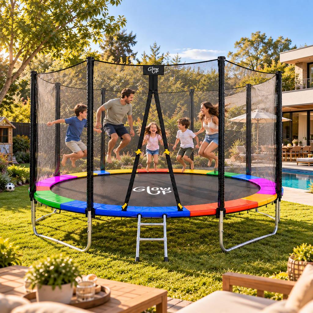 Cama Elástica 12ft 3,66 mts GlowUp con Malla y Escalera