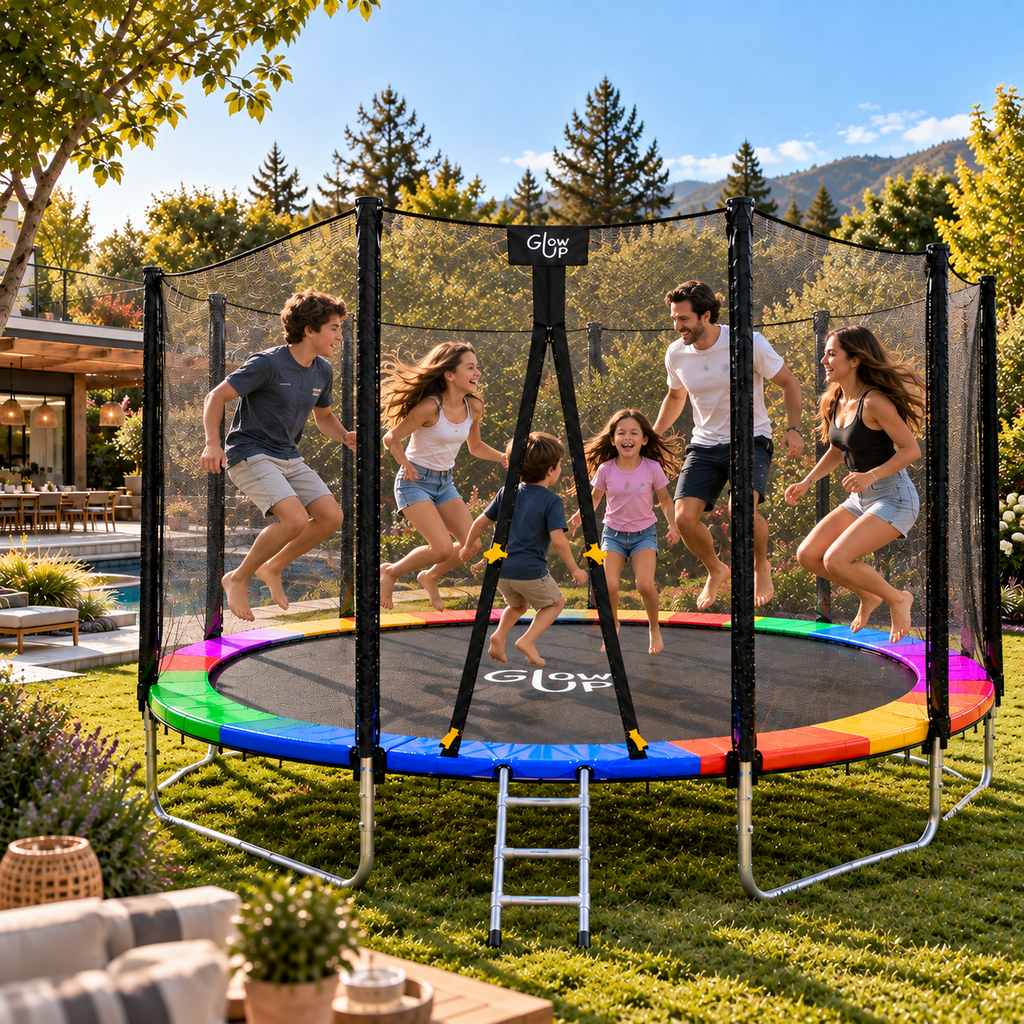 Cama Elástica 14ft 4,27 mts GlowUp con Malla Seguridad y Escalera