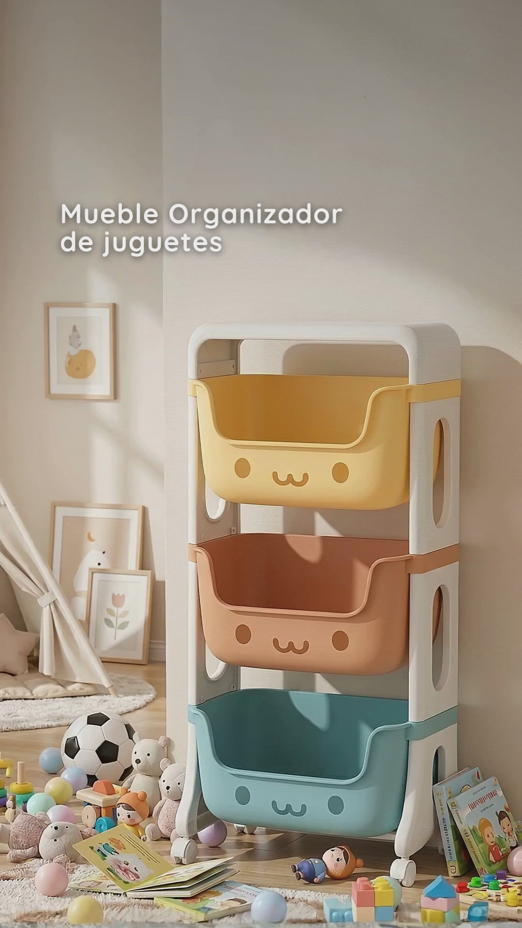 Mueble Organizador Juguetes Niños Con 3 Contenedores GlowUp